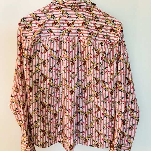 FRANK & EILEEN "frank" Striped Blouse With Floral Overlay Pattern - Picture 2 of 4